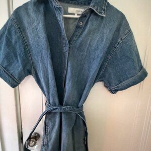 ZARA Denim Utility Romper with Tie Waist - Small